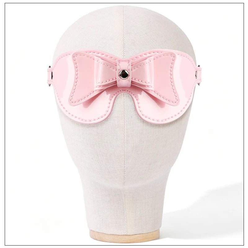 Adult Pink Bow Blindfold Sex Games PU Leather Fetish BDSM Eye Mask For Men Women 18+ Exotic Costumes Sexy Party Club Coslay Mask