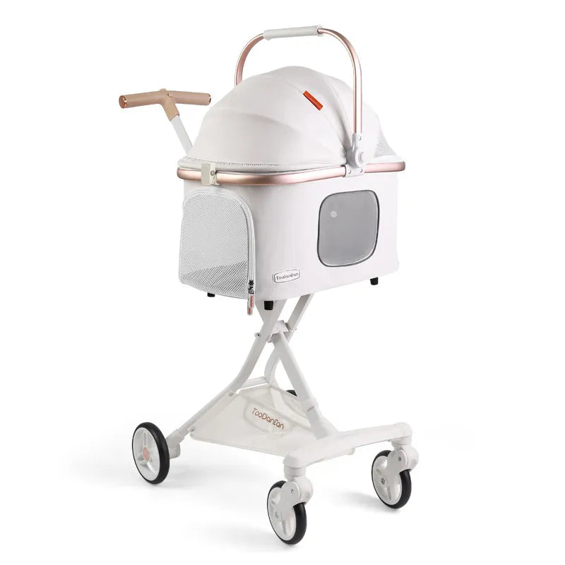Foldable Detachable Pet Stroller Lightweight Travel Cart with Carry Basket for Dogs Cats Rabbits Outdoor Use