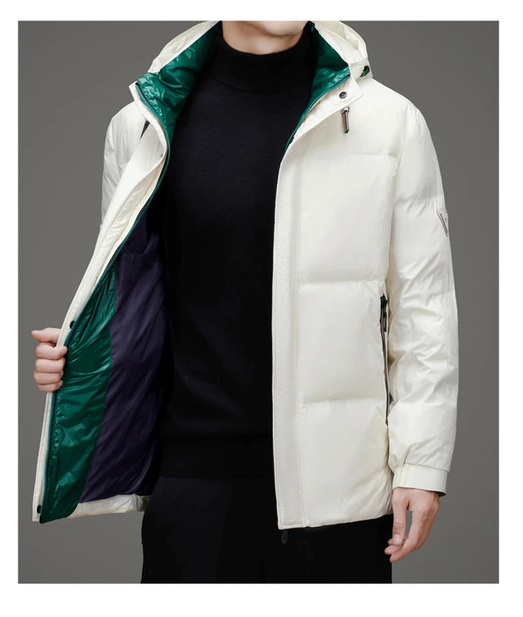 Men's Down Jacket Autumn Winter New Solid Color Thickened Warm Outdoor Travel Hooded Coat Men's White Duck Down padded Clothing