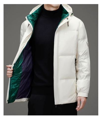 Men's Down Jacket Autumn Winter New Solid Color Thickened Warm Outdoor Travel Hooded Coat Men's White Duck Down padded Clothing