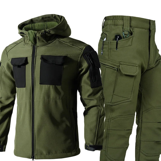 New Shark Shell Beetle Suit Winter Camo Fleece Lined Thickened Softshell Jacket Pants Set Plus Size Windproof Thermal Outdoor Ge