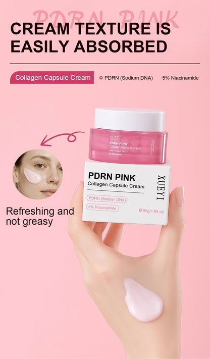 Korean PDRN Pink Collagen Capsule Cream with Niacinamide Cream for Uneven Skin Tone Lightweight Face Moisturizer Non Greasy care