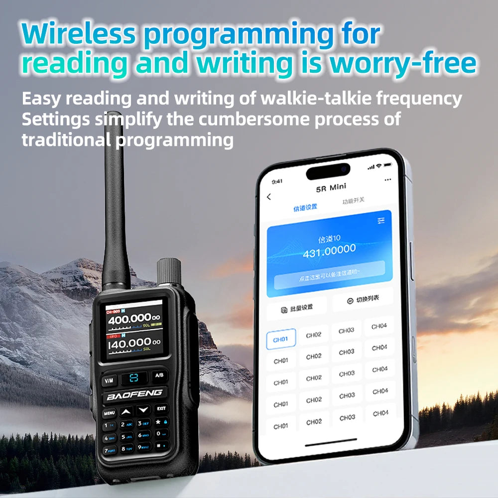 1PC Baofeng Walkie Talkie UV-5R Mini Amateur Radio Multi Band Bluetooth Programming Frequency Dual PTT AM/FM Camping Portable
