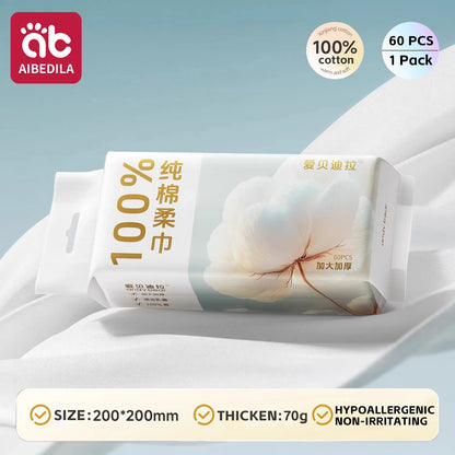 100% Cotton Dry Wipes Sensitive+ Newborn Baby Wipes, 3-In-1 Cleans Cares Protects Unscented Hypoallergenic Thick Facial Towels
