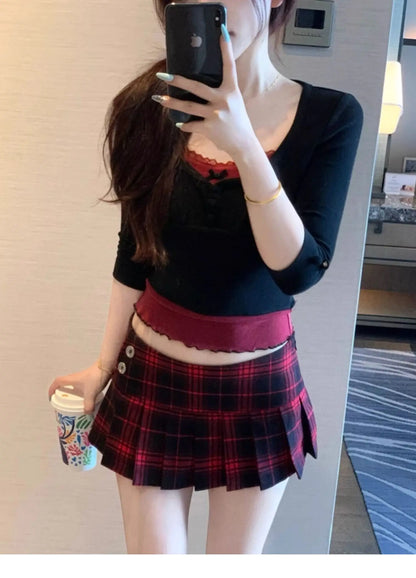 Summer Clothes Mini Skirts Woman Korean Fashion Short Skirts Women Low Rise Y2k Skirts Pleated Red Plaid Skirts Luxury Designer