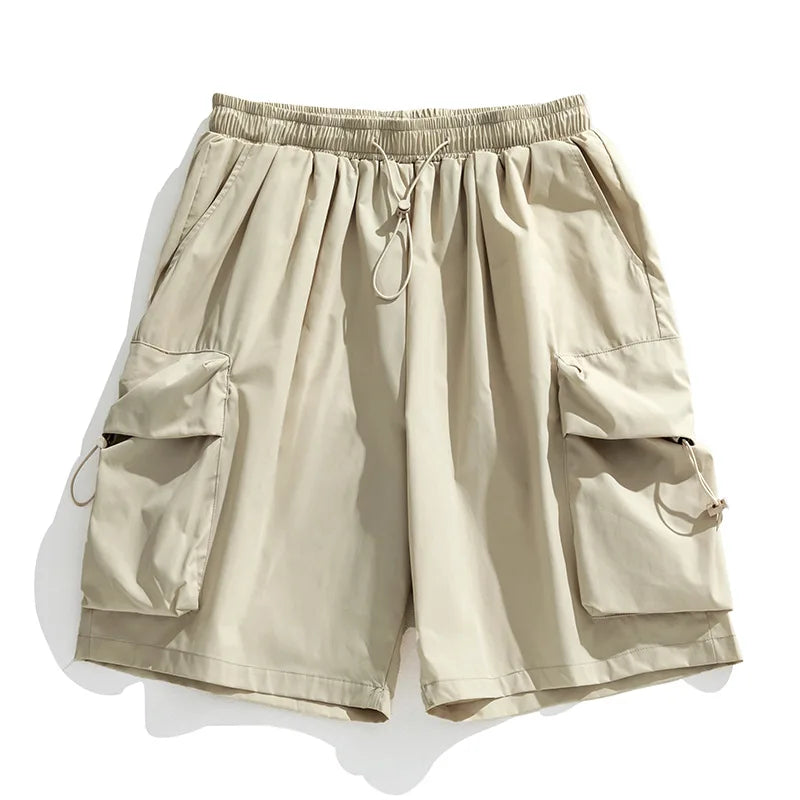2025 Summer New Japanese Style Large Size Thin Shorts Men Loose Knee Cargo Shorts Hip Hop Streetwear Male Short Trousers