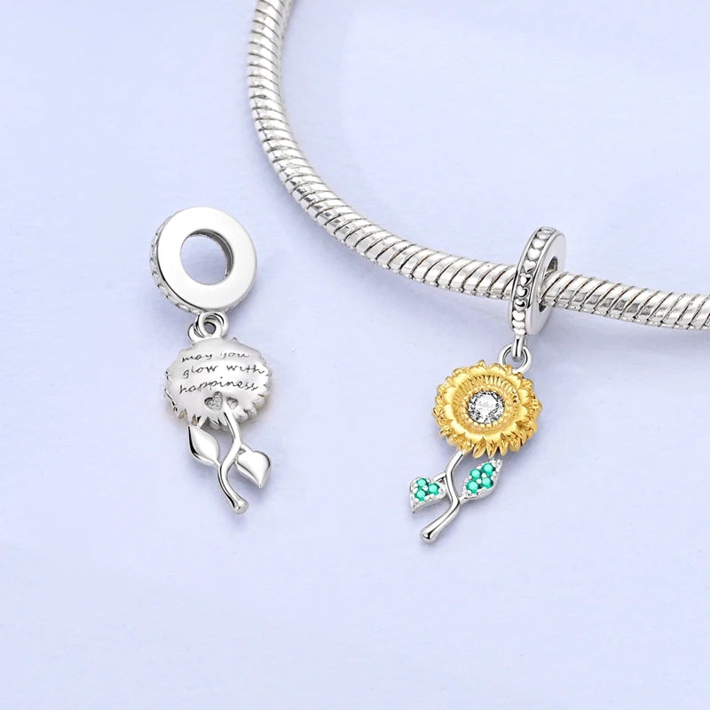 Original 925 Sterling Silver Charm Beads Clover Sunflower Tulip Carnation Pendant For Women Jewelry Fashion Gift