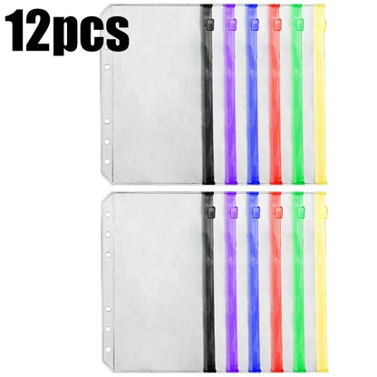 2-24Pcs Clear A6 6-Hole Binder Pockets Waterproof PVC Organizer Cash Budget Envelopes Zipper Binder Pouches for Notebook Planner