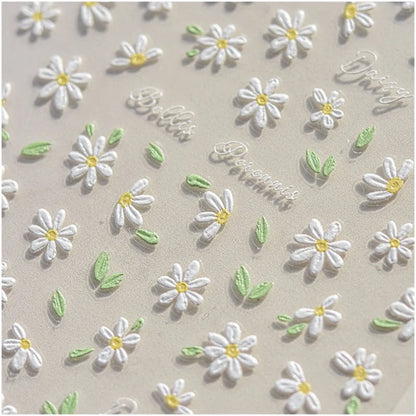 1Sheet 5D Soft Embossed Relief Nail Stickers Cute Daisies Self Adhesive Slider Stickers Press On Nails DIY Japanese Nail Art Dec