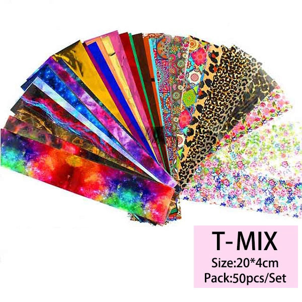 16Pc Holographic Nail Foil Set Starry Transfer 20*4cm Sticker Laser Flowers Leopard Mix Design Decal DIY Nail Art Decoration