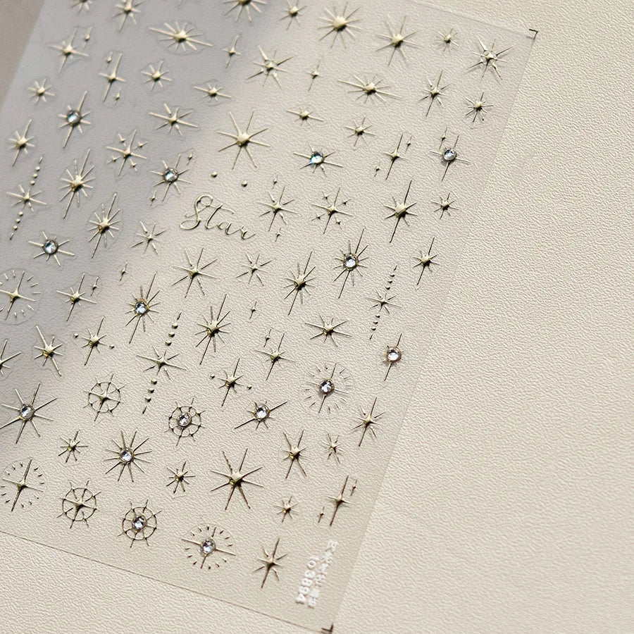 Gold Silver Starlight Laser Pink Colorful Glitter Star Bronzing Rhinestones Relief Nail Art Decorations Stickers Manicure Decals