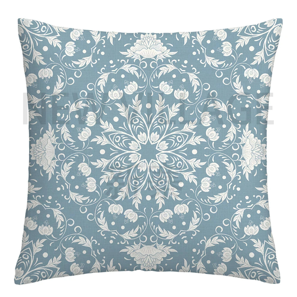 Lake blue white geometric linen pillowcase sofa cushion cover home decoration can be customized for you 40x40 45x45 50x50 60x60