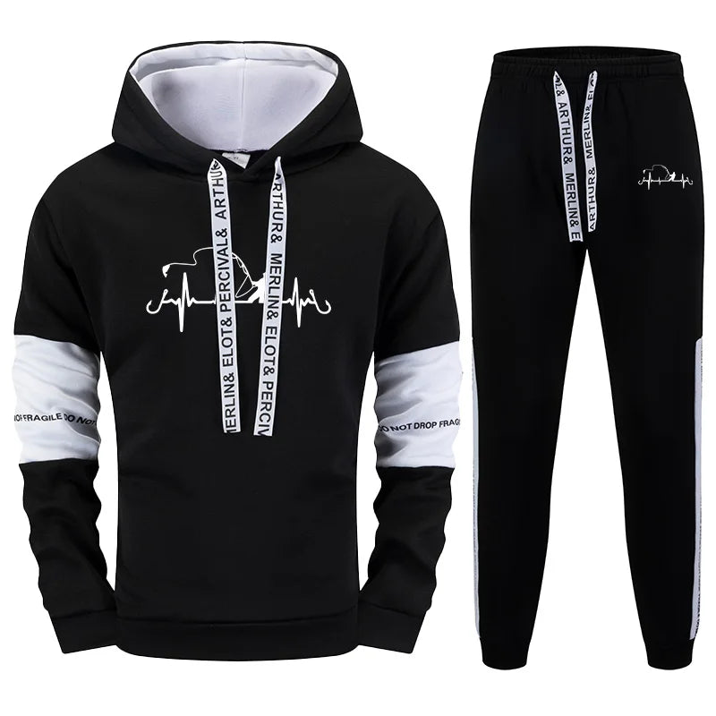 Men's Hooded Sweatshirts Jogger Pants High Quality Sportswear Suit Male Trendy Hoodies Sweatpants Urban Fashion Casual Tracksuit