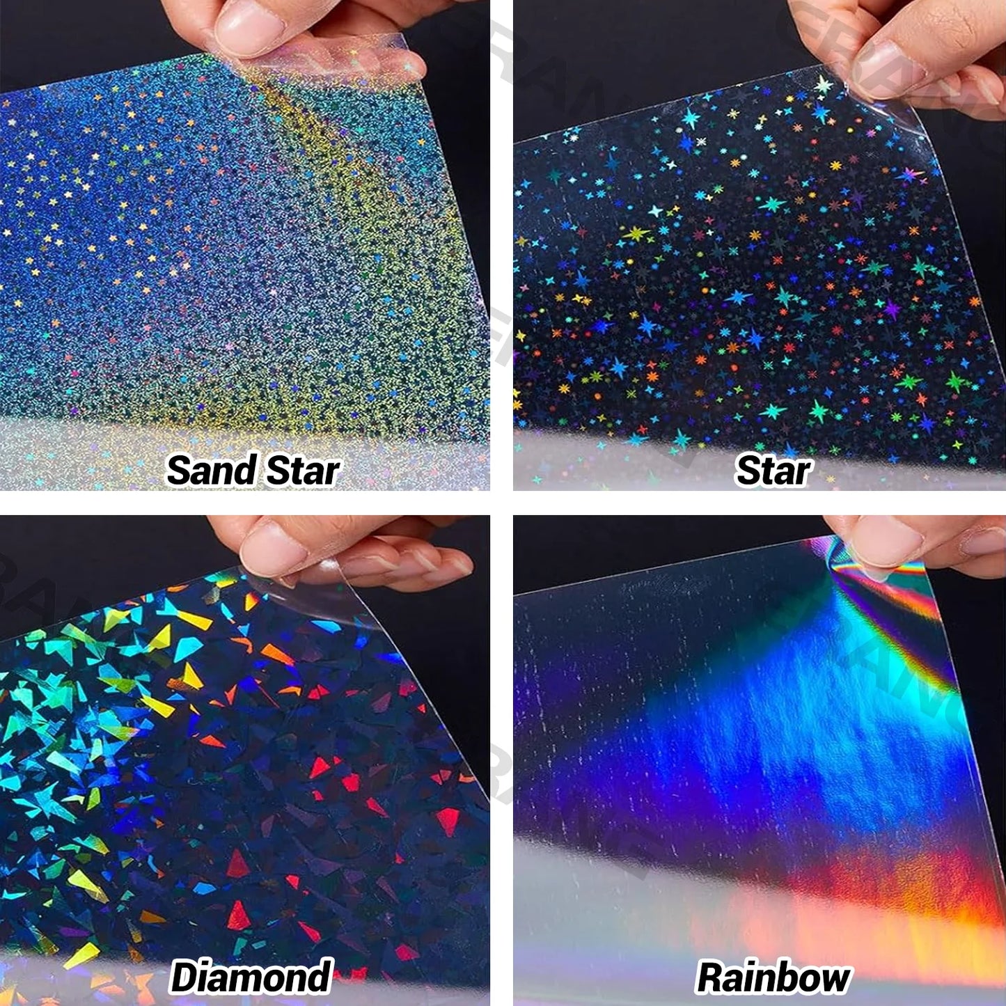 20 Sheets 6 Style A4 Holographic Cold Laminating Film Clear Waterproof Self-Adhesive Vinyl Sticker Paper 8.3x11.7 Inch