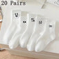 5/10/20 Pairs Men White Cartoon Socks Trendy Versatile Expression Socks With Simple Soft Breathable Comfortable Casual Socks