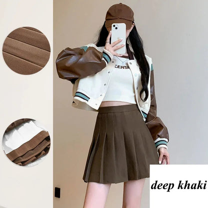 Autumn Winter Woolen Pleated Skirts Women New Korean High Waist Slimming Mini Skirt Ladies Preppy Style Side Zipper A-Line Skirt