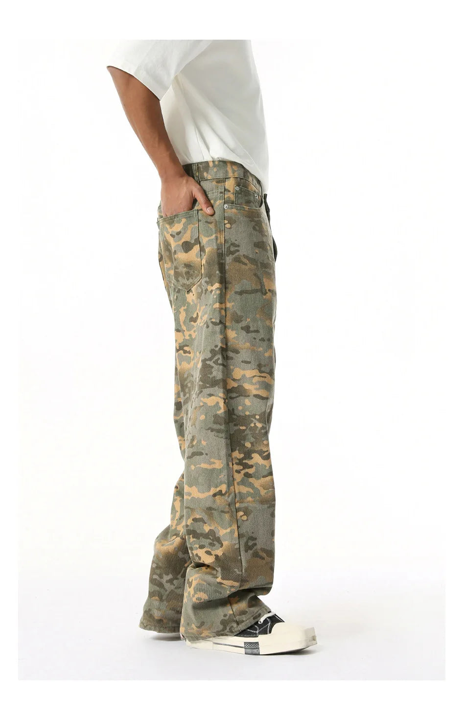 2025 Four Seasons Men's Youth Popular Multi color Pattern Camouflage Pants Basic Versatile Straight Wash Casual Cowboy Pants