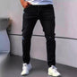 Men's American Retro Hole-Punched Stretch Slim Fit Jeans Zipper Casual Streetwear Denim Pants Classic Black Blue Skinny Trousers