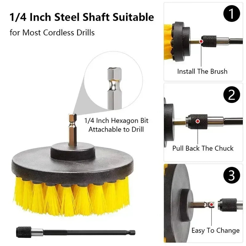 Electric Drill Brush Attachment Set Power Scrubber Brush Car Polisher Kitchen Bathroom Cleaning Kit Toilet Cleaning Tools