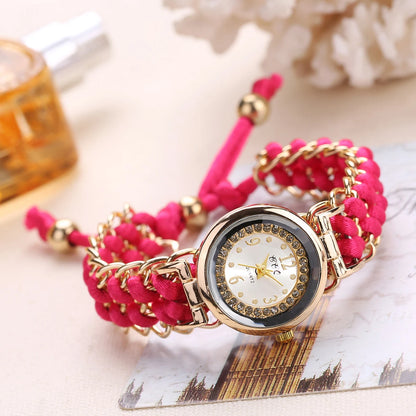 Women's Watch Fashion Braided Rope Bracelet Quartz Watches