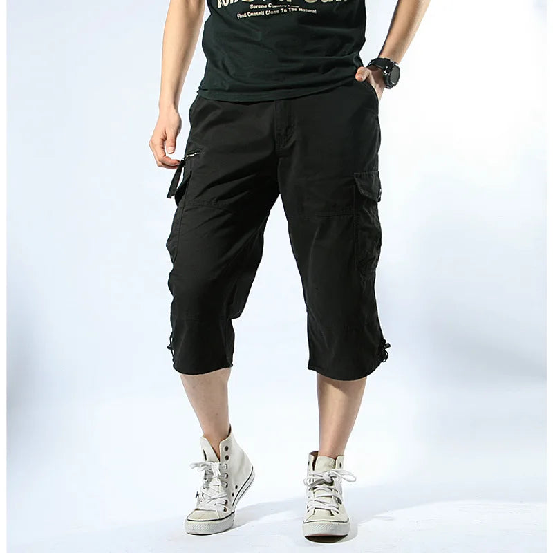 Long Length Cargo Shorts Men Summer Multi-Pocket Casual Cotton Elastic Capri Pants Men Military Tactical Short Hot Breeches 5XL