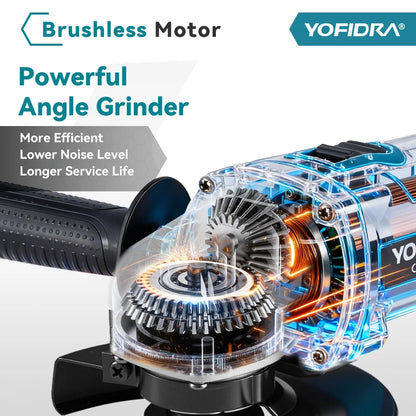 YOFIDRA 125mm 4 Gears Brushless Electric Angle Grinder Metal Wood Grinding Polishing Cutting Power Tool For Makita Battery Pin