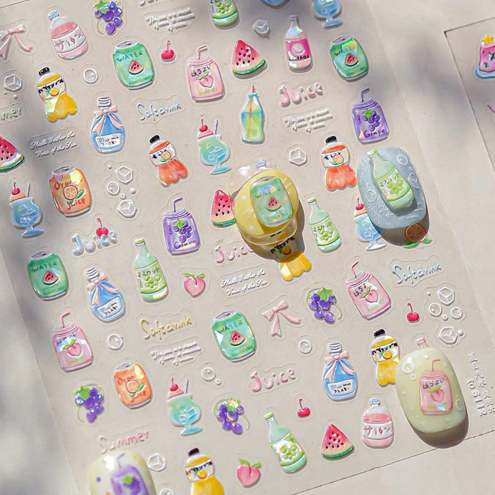 Colorful 5D Happy Birthday Nail Art Sticker Cake Candle Numbers Musical Note Cute Bear Stars Cherry Self Adhesive Manicure Decal