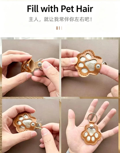 S27 Dog Hair Collector Keychain Leather Pet Memorial Gift Keepsake for Dogs and Cats Fur Storage Pendant Charm Gift Keychain
