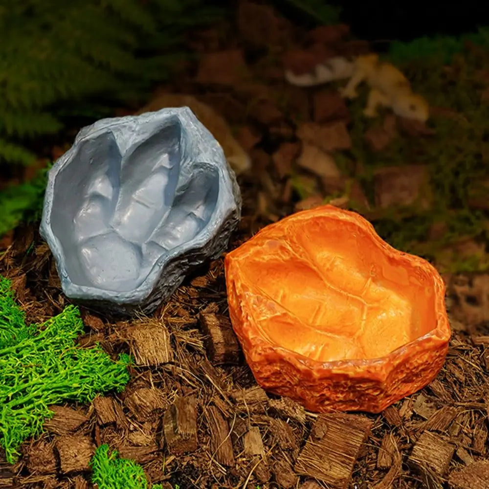 Multi-functional Reptile Feeding Bowl Multicolor Tree Stump Shape Crawler Water Basin Faux Stone Leak Proof
