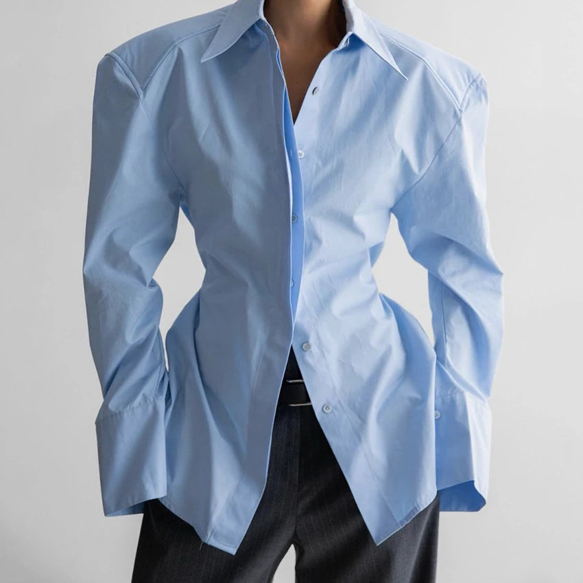 Linad Autumn Elegant White Puff Sleeve Shirt Office Lady Single-Breasted Woman Blouse 2025 Street Chic Turn Down Collar Tops