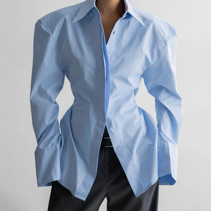 Linad Autumn Elegant White Puff Sleeve Shirt Office Lady Single-Breasted Woman Blouse 2025 Street Chic Turn Down Collar Tops