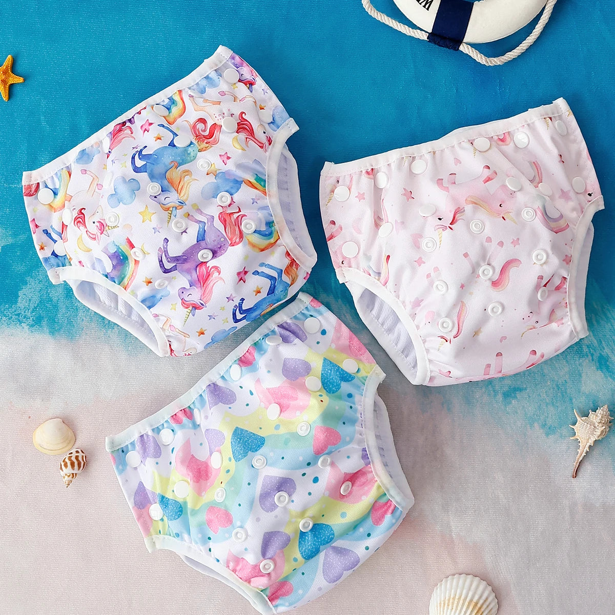 Elinfant 3PCS Mesh Cloth Inner Washable Swimming Diapers For Pool, Beach,Training Pants Swim Underpants For 3-15kg Boys Girls