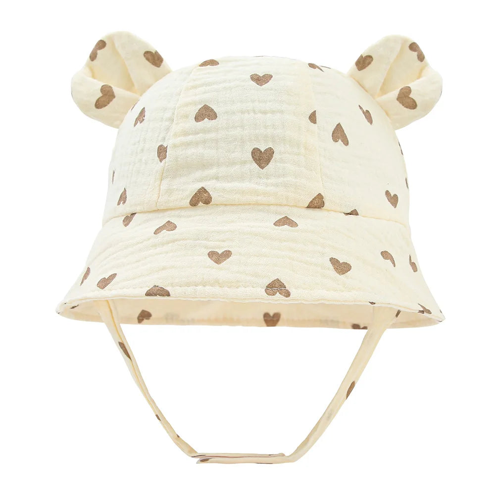 Baby Cotton Sun Hat New Children Outdoor Rabbit Ear Beach Caps Boy Girl Print Panama Hat Unisex Beach Bucket Hat For 3-12 Months