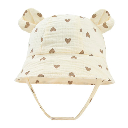 Baby Cotton Sun Hat New Children Outdoor Rabbit Ear Beach Caps Boy Girl Print Panama Hat Unisex Beach Bucket Hat For 3-12 Months