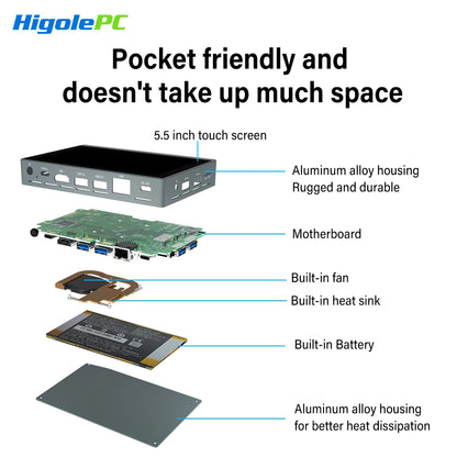 Higole Gole 2 Pro 5.5'' Mini PC Intel N5095 Windows 11 WiFi5 8/16 128/256G 2500mAh Screen Tablet Laptop Desktop PC Mini Computer