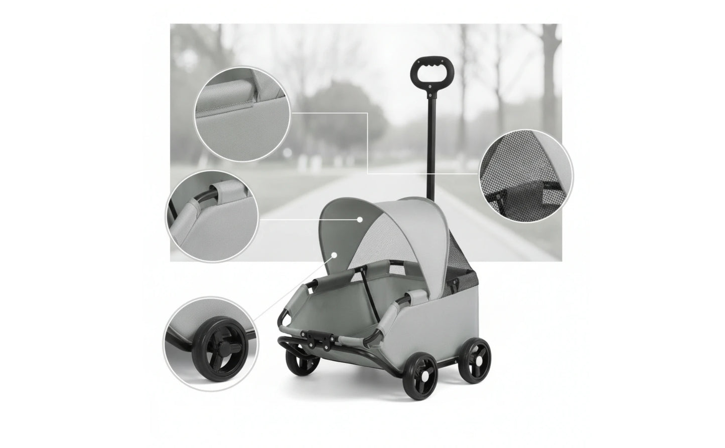 Four-Wheel Pet Stroller Compact Dog Stroller with Canopy Easy-to-Maneuver Roomy for Dogs, Outdoor Walks, Travel