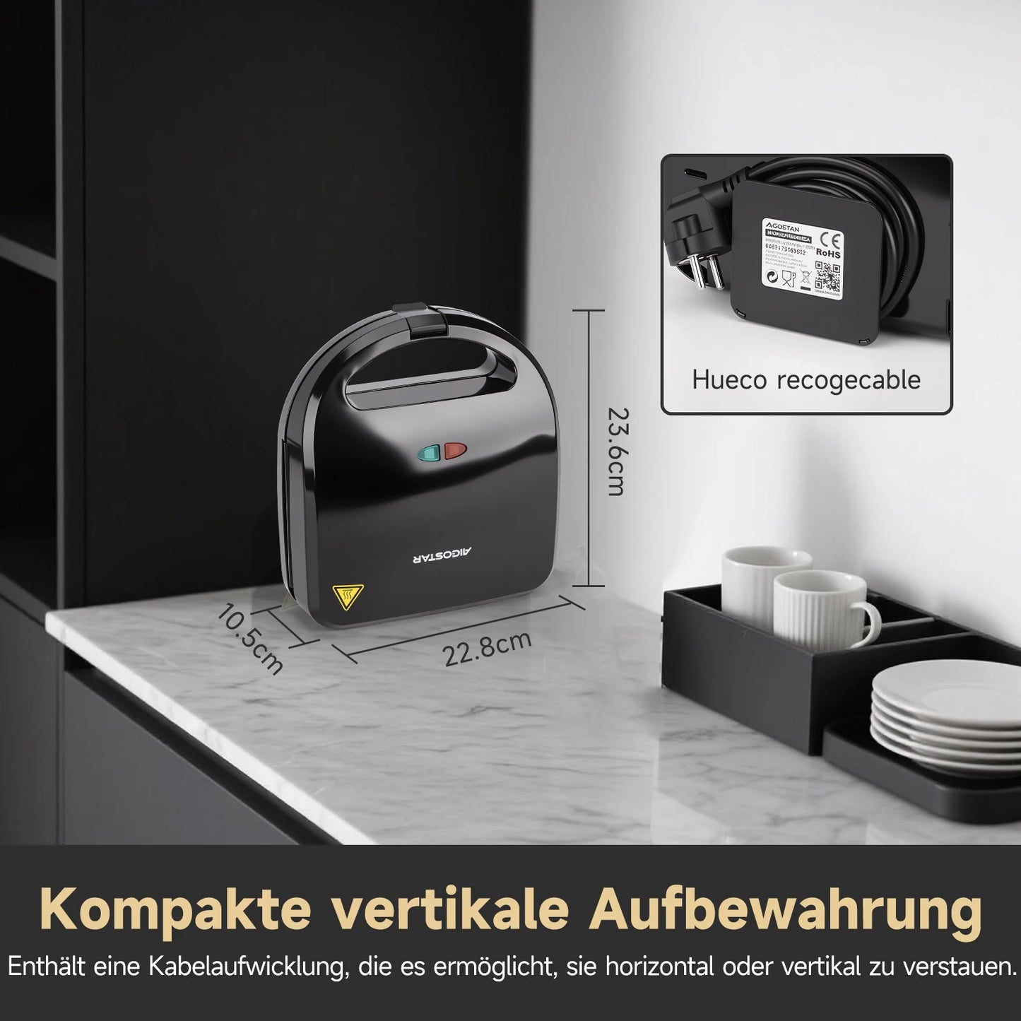 Aigostar 750W Sandwich Maker/Grill/Waffle 3 in 1. Compact Size with Automatic Thermostatic System, Non-Stick and Removable Plate