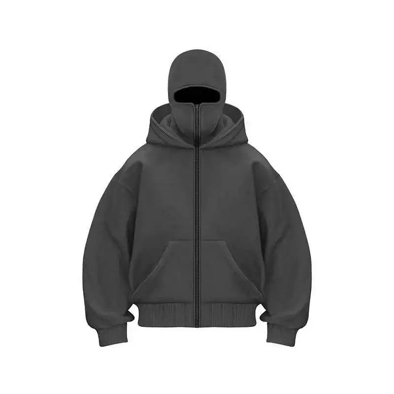 Unisex Plain Hooded Zip Up Sweatshirt Autumn Winter Ins Style Couple Matching Pullover Jacket