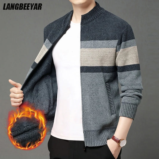 Premium Thick Chenille Fabric Warm New Brand Casual Fashion Stand Collar Men Jacket Streetwear Zipper Autumn Winter Coats