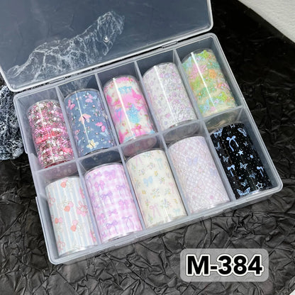 10 Rolls New Design Fresh Nail Foils for Transfer Paper Sticker Plaid Sliders Denim Nails Wraps DIY Bowknot Nail Art Decorations