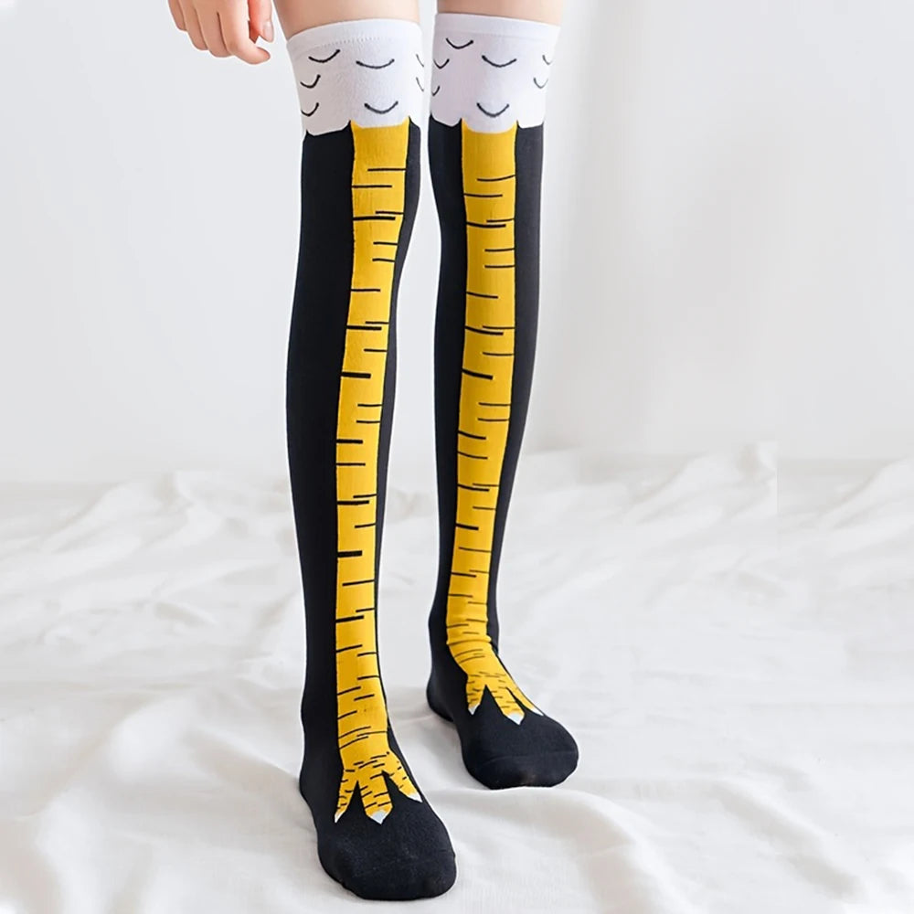 1/2/5/10 Pairs Women Knee High Socks Trendy Cartoon Funny Chicken Claw Socks Fitness Sport Casual Slim Leg Long Tube Socks Women