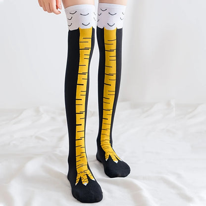 1/2/5/10 Pairs Women Knee High Socks Trendy Cartoon Funny Chicken Claw Socks Fitness Sport Casual Slim Leg Long Tube Socks Women
