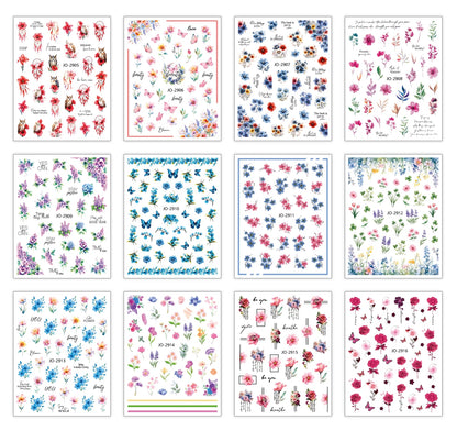 3d Nail Art Decals Spring Booming Violets Lavenders Purple Blue Pink Flowers Butterflys Stickers Decoration For Nail Tips Beauty