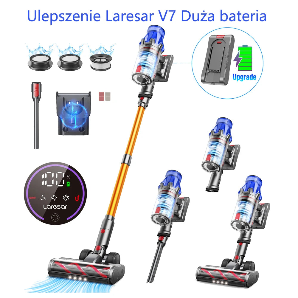 90 Min Laresar V7S 75000PA 650W Cordless Vacuum Cleaner Handheld Long Runtime Removable Battery Smart Display Home Appliance