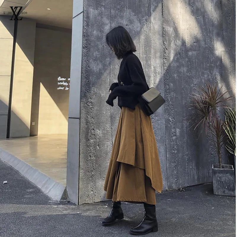 Women Skirts Gothic Irregular Skirts Pants Women High Waist White Black Long Skirts Female Pleated Skirts Culottes Women Clothes