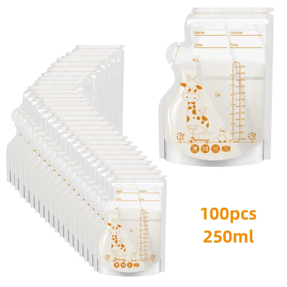 100 or 50 Pack  Disposable Breastmilk Storage Bags  250ml Capacity  Hospital-Grade, Self-Standing, Easy Pour Spout