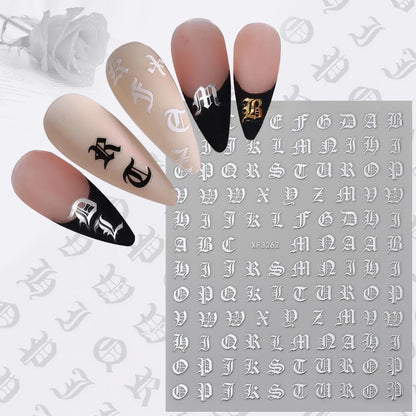 3D Glittery Gothic Letter Design Nail Art Stickers Uppercase Alphabet Letters Artistic Designs DIY Nail Art Decals Decoration #1