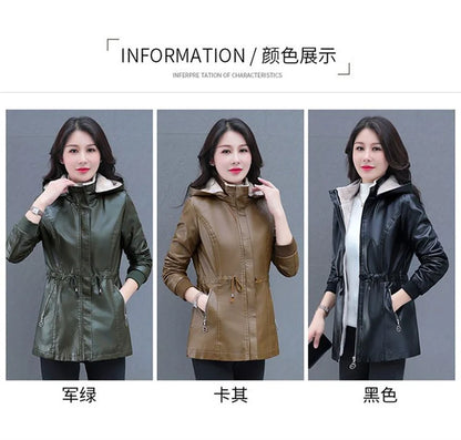 Winter Coat New Fashion Soft Leather Clothes Women's Long Sheep Leather Jacket Plus Velvet Padded Warm Coat