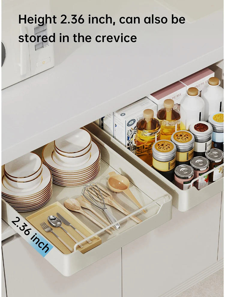 Kitchen Storage Box with Sliding Rail Pull-out Cabinet Storage Rack Spice Pantry Shelves Drawer Kitchen Organizer Basket