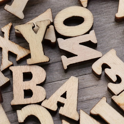 100Pcs Mixed Wooden A Z Letters  Wooden Numbers Letters Wood Letters for DIY Craft Wedding Party Home Decoration(English Letter)